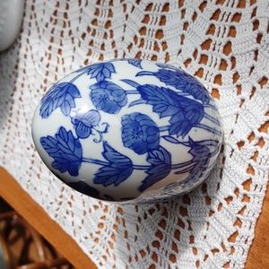 Blue and White Hand Painted Ceramic Egg